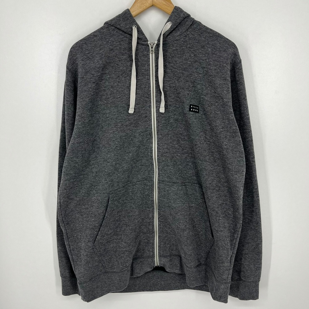 Billabong Mens XXL Full Zip Hoodie‎ Charcoal Gray Heathered Fleece Sweatshirt